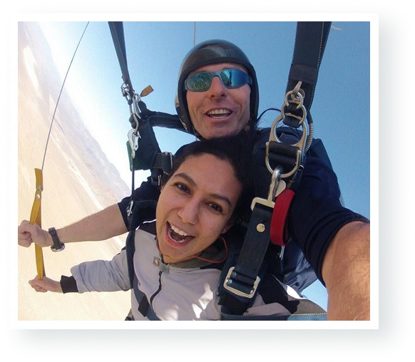 Tandem parachute selfie